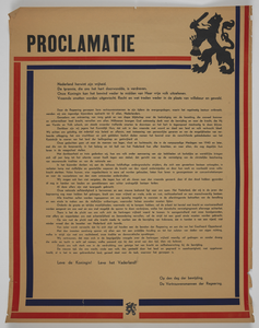 853592 Proclamatie van de Vertrouwensmannen der Regering betreffende de bevrijding van Nederland.